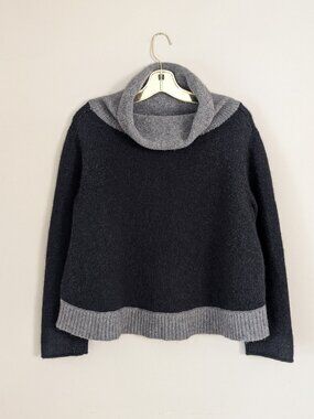 Eileen Fisher Women's L Cowl Neck Cropped Boxy Sweater - Yak & Merino Wool